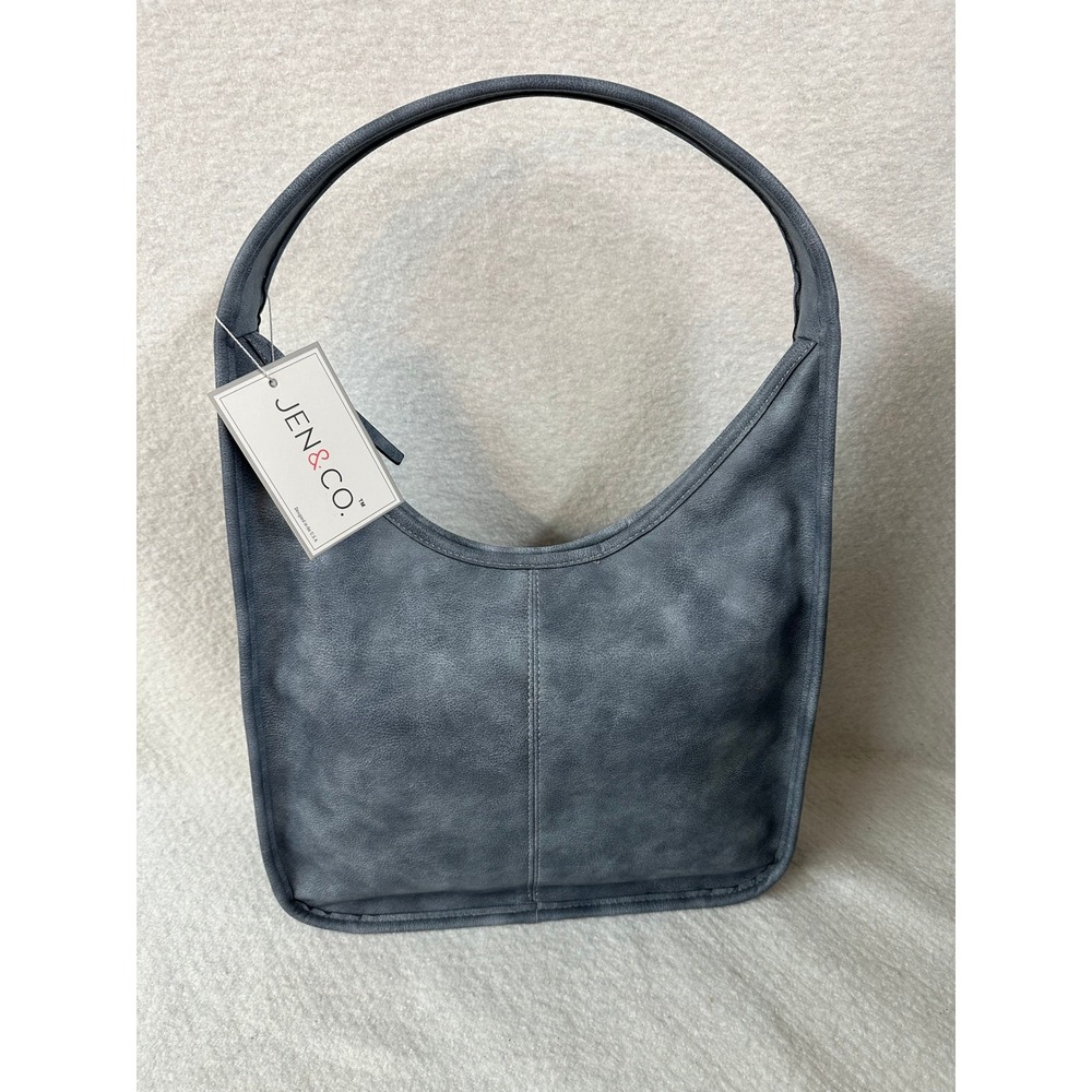JEN & CO. Gray Blue Faux Leather‎ Hobo Shoulder Bag Purse Top Handle